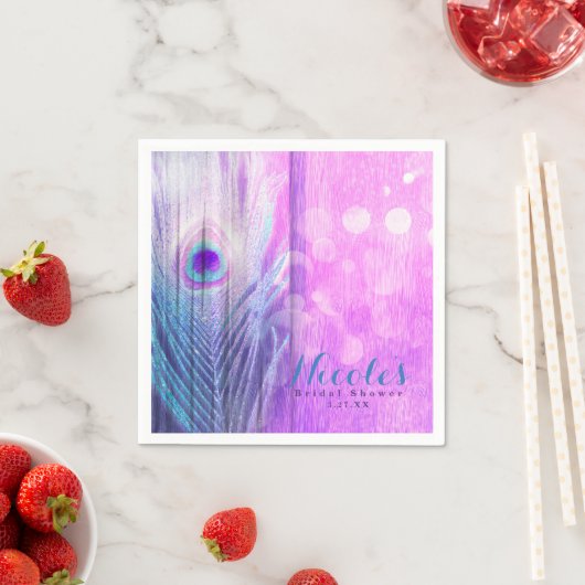 Peacock Feather Roze & Blauw Boho Chic Custom Part Servetten (Insitu)