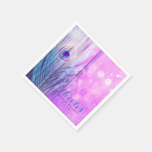Peacock Feather Roze & Blauw Boho Chic Custom Part Servetten (Hoek)
