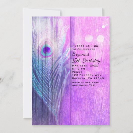 Peacock Feather Roze & Blauw Boho Party Uitnodigin Kaart (Voorkant)