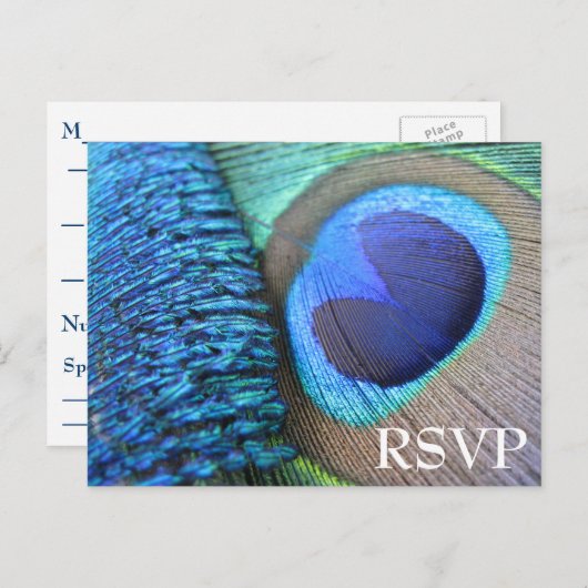 Peacock Feather RSVP-Briefkaart Uitnodiging Briefkaart (Voorkant / Achterkant)