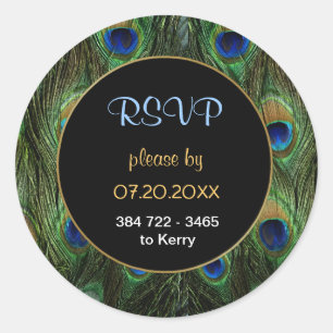Peacock Feather RSVP bruiloft Seal - Aanpassen Ronde Sticker