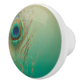 Peacock Feather Sand en Blauwgroen Boho Glam Elega Keramische Knop (Rechts)