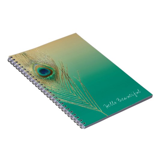 Peacock Feather Sand en Blauwgroen Boho Glam Elega Notitieboek (Rechterzijde)