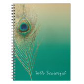 Peacock Feather Sand en Blauwgroen Boho Glam Elega Notitieboek (Voorkant)