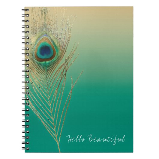Peacock Feather Sand en Blauwgroen Boho Glam Elega Notitieboek (Voorkant)