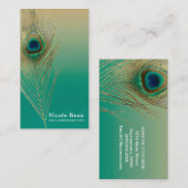 Peacock Feather Sand en Blauwgroen Boho Glam Elega Visitekaartje (Voorkant / Achterkant)