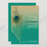 Peacock Feather Sand en Blauwgroen Boho Glam Uitno Kaart<br><div class="desc">Peacock Feather Sand en Blauwgroen Boho Glam Invitation. Overeenkomende objecten beschikbaar.</div>