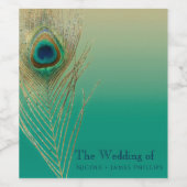 Peacock Feather Sand en Blauwgroen Boho wijnlabels Wijn Etiket (Enkel label)