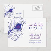 Peacock Feather Save the Date briefkaart (Voorkant / Achterkant)