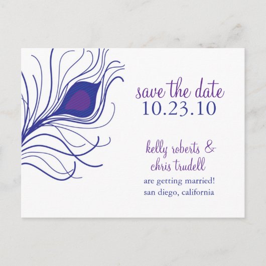 Peacock Feather Save the Date briefkaart (Voorkant)