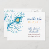 Peacock Feather Save The Date briefkaart geel (Voorkant / Achterkant)