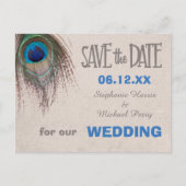 Peacock Feather Save the Date Wedding Briefkaart (Voorkant)