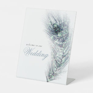 Peacock Feather Script Welkom op bruiloft Reclamebord Met Voetstuk