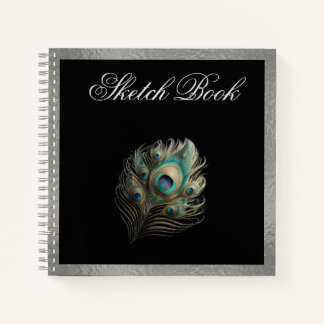 Peacock Feather, Silver Border Hard Hoesje Sketch Notitieboek