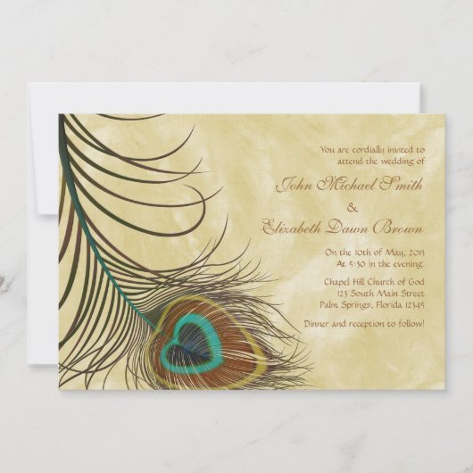 Peacock Feather Specialized Wedding Invitation Kaart (Voorkant)