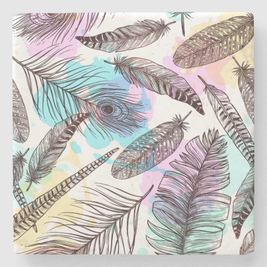 Peacock Feather Stenen Onderzetter (Voorkant)