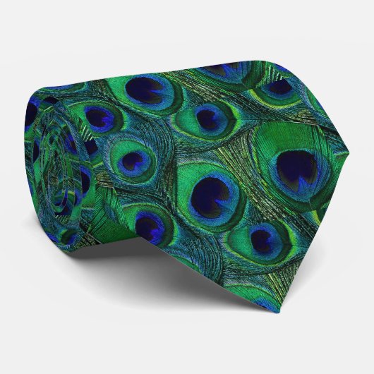 Peacock Feather Stropdas - Green Blauwgroen Navy B (Opgerold)