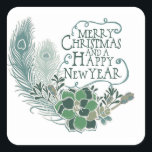 Peacock Feather Succulent Merry Christmas Sticker<br><div class="desc">Mooie vakantie stickers die niet traditioneel zijn met pauwenveren en vetplanten in lavendel,  pauwenblauw en groen met typografische tekst die Merry Christmas en een Gelukkig Nieuwjaar leest! Wij hebben de bijpassende Peacock Feather Succulents vakantie fotokaarten,  adresetiketten,  en postzegels ook!</div>