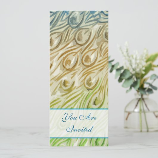 Peacock Feather Swirls Weddenschap Kaart (Staand voorkant)