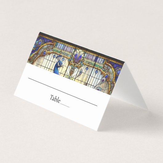 Peacock Feather Table Gevouwen Plaats Kaart (Voorkant)