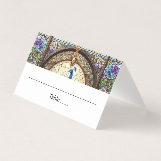 Peacock Feather Table Gevouwen Plaats Kaart (Voorkant)