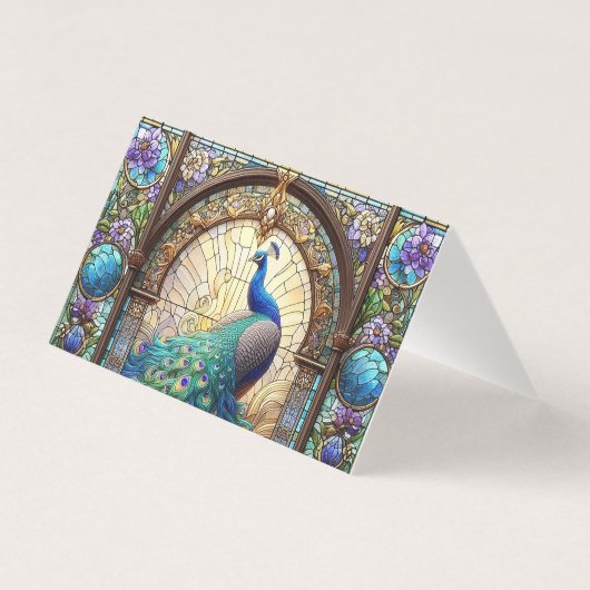 Peacock Feather Table Gevouwen Plaats Kaart (Achterkant)