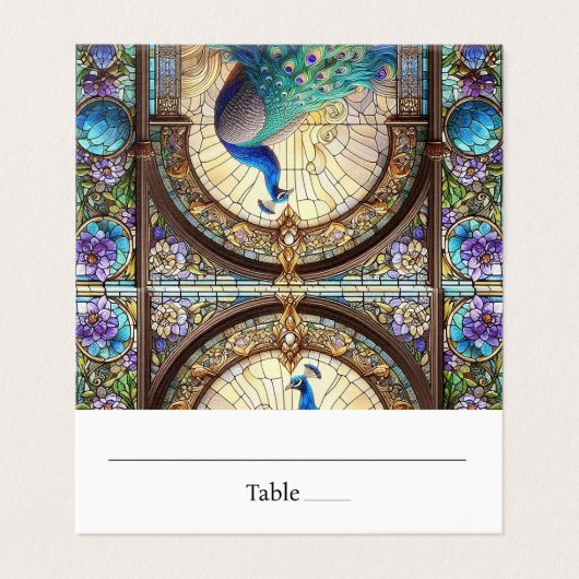 Peacock Feather Table Gevouwen Plaats Kaart (Buitenkant ongevouwen)