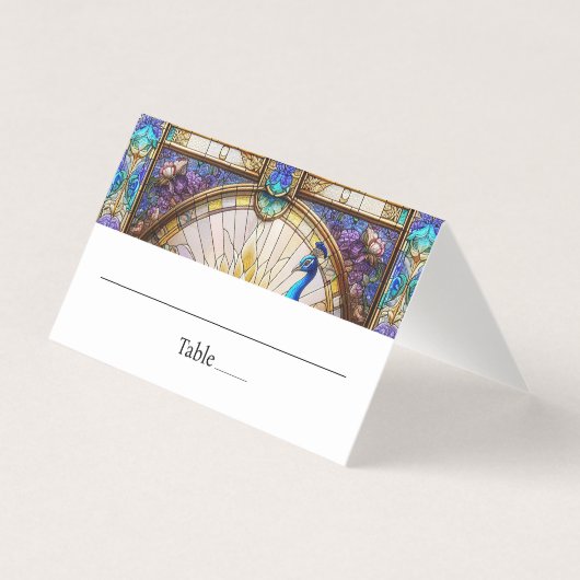 Peacock Feather Table Gevouwen Plaats Kaart (Voorkant)