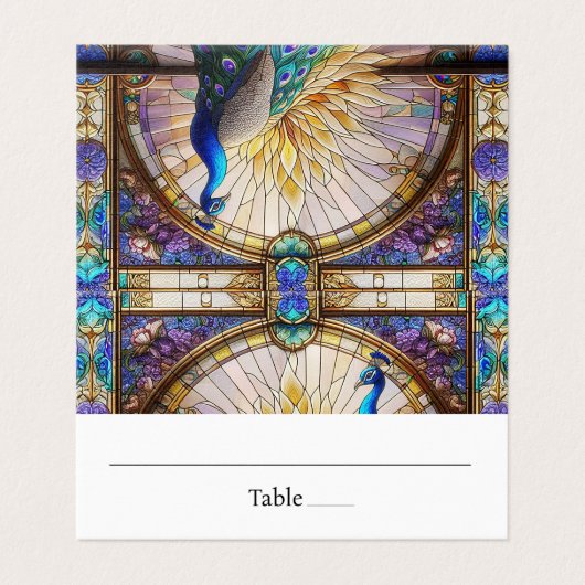 Peacock Feather Table Gevouwen Plaats Kaart (Buitenkant ongevouwen)