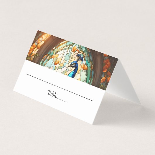 Peacock Feather Table Gevouwen Plaats Kaart (Voorkant)