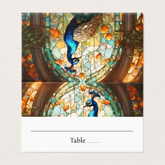 Peacock Feather Table Gevouwen Plaats Kaart (Buitenkant ongevouwen)