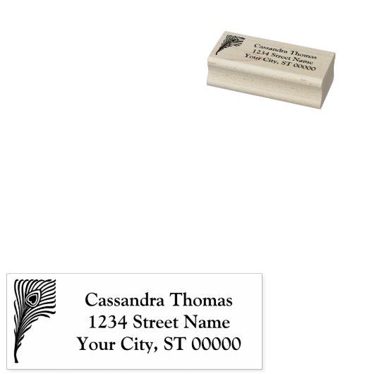 Peacock Feather Tekening Naam Retouradres Rubberstempel (Gestempeld)