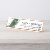 Peacock Feather Thed Elegant Bureau Naambordje (Voorkant)