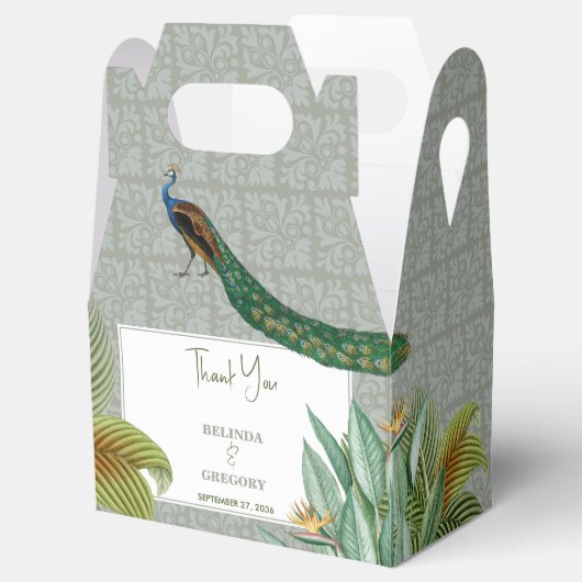 Peacock Feather Tropical Greenery Wedding Bedankdoosjes (Geopend)