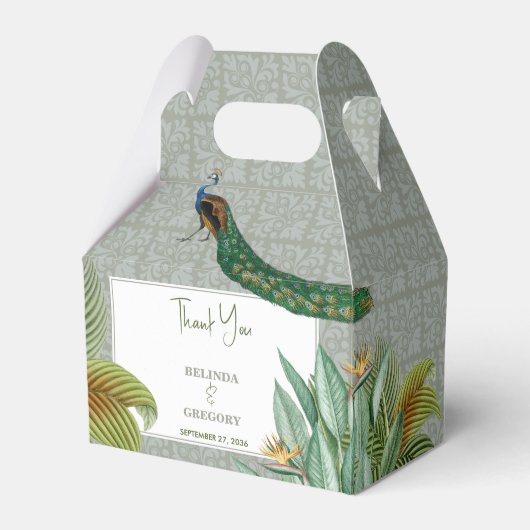 Peacock Feather Tropical Greenery Wedding Bedankdoosjes (Voorkant Zijde)