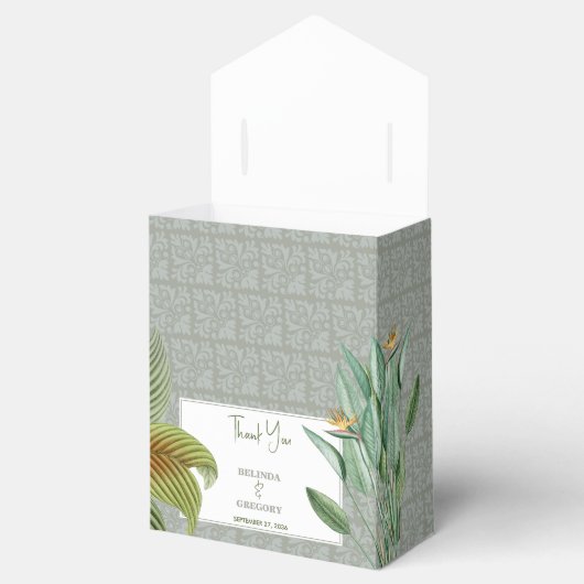 Peacock Feather Tropical Greenery Wedding Bedankdoosjes (Geopend)