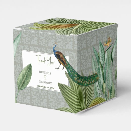  Peacock Feather Tropical Greenery Wedding Bedankdoosjes (Voorkant Zijde)