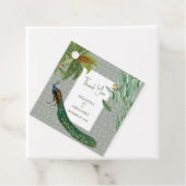  Peacock Feather Tropical Greenery Wedding Bedankjes Labels (In situ)