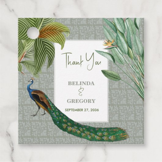  Peacock Feather Tropical Greenery Wedding Bedankjes Labels (Voorkant)