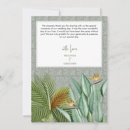 Peacock Feather Tropical Greenery Wedding Bedankkaart (Achterkant)