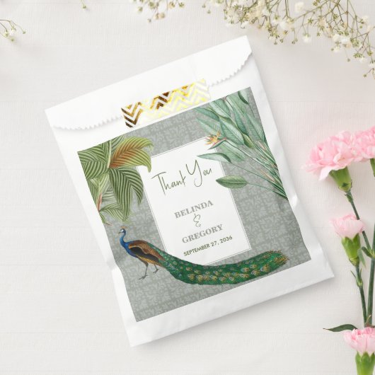 Peacock Feather Tropical Greenery Wedding Bedankzakje (Gezegeld)