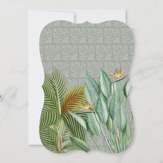  Peacock Feather Tropical Greenery Wedding Kaart (Achterkant)