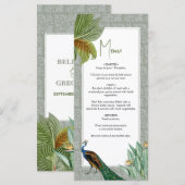 Peacock Feather Tropical Greenery Wedding Menu (Voorkant / Achterkant)
