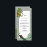 Peacock Feather Tropical Greenery Wedding Menu<br><div class="desc">Een  vredeskolibrie met een tropische groen en een demaspatroon achtergrond. Dit ontwerp is ideaal voor alle seizoenen. Een elegant ontwerp van de waterverf in een hedendaags thema. Een klassiek ontwerp van een trouwmenu met glorieuze pauwelenveren en moderne elementen. Er zijn ook huwelijksuitnodigingen en andere kantoorbenodigdheden beschikbaar.</div>