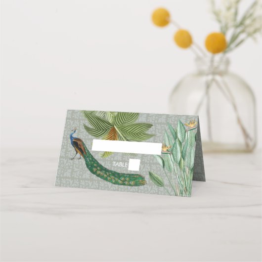  Peacock Feather Tropical Greenery Wedding Plaatskaartje (Voorkant)