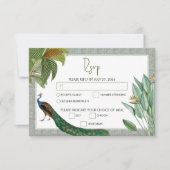  Peacock Feather Tropical Greenery Wedding RSVP Kaartje (Voorkant)