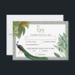 Peacock Feather Tropical Greenery Wedding RSVP Kaartje<br><div class="desc">Een  vredeskolibrie met een tropische groen en een demaspatroon achtergrond. Dit ontwerp is ideaal voor alle seizoenen. Een elegant ontwerp van de waterverf in een hedendaags thema. Een klastige RSVP-reactiekaart voor bruiloft met glorieuze paukveren en moderne elementen. Er zijn ook overeenkomende trouwbenodigdheden en andere huwelijksuitnodigingsformaten beschikbaar.</div>