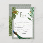  Peacock Feather Tropical Greenery Wedding RSVP Kaartje (Voorkant / Achterkant)
