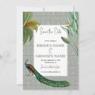  Peacock Feather Tropical Greenery Wedding Save The Date