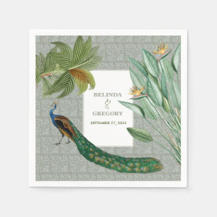  Peacock Feather Tropical Greenery Wedding Servet